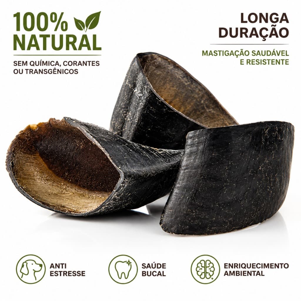 Casco Bovino Natural Cachorro Mordedor Anti Estresse Limpa Tártaro Enriquecimento Ambiental