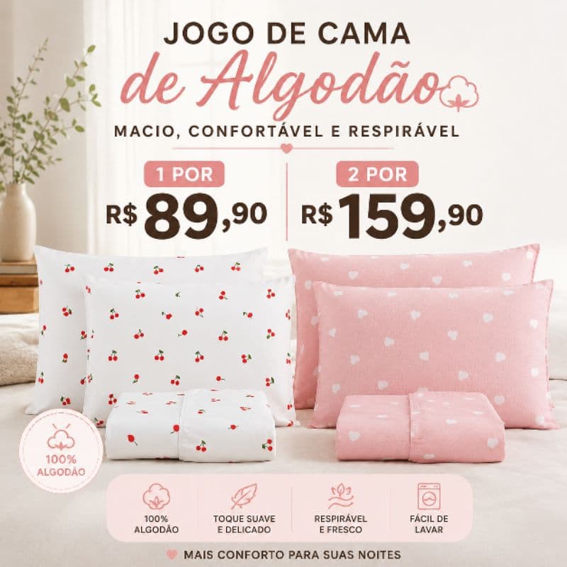 Jogo lençol 80% Algodão 20% poliéster para cama Casal, Queen, 3 peças a