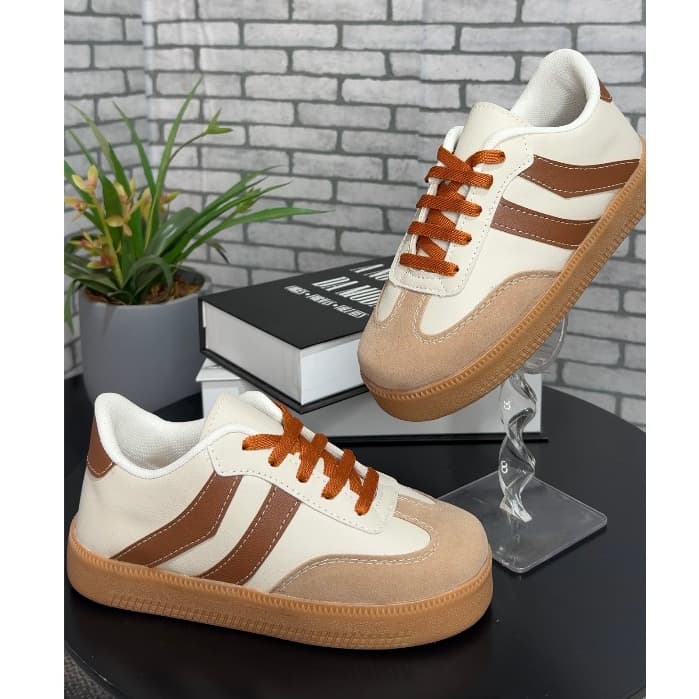 Tênis Feminino Original DONNA CALÇADOS  Flatform Caramelo Confortável Moda Casual Clássico Neutro