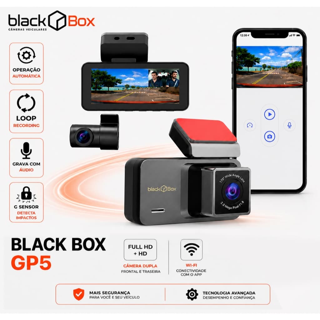 Black Box GP5 - Câmera Veicular Dupla Wifi Traseira (Automotivo Carro Uber App)