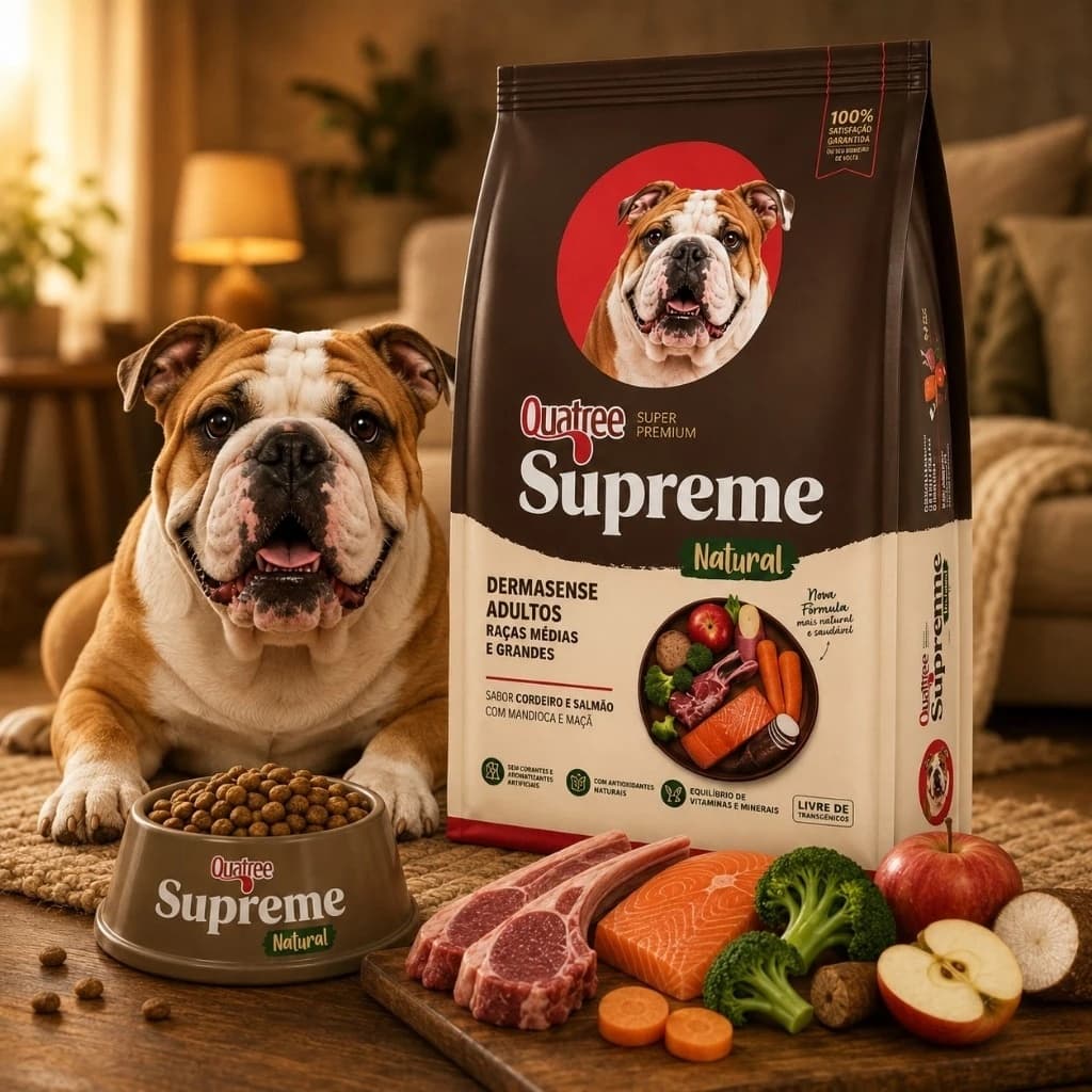 Ração Cachorro Adulto 15kg Quatree Supreme Dermato Cordeiro e Salmão Pele e Pelagem Super Premium
