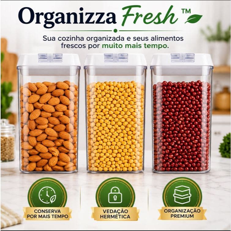 Kit 3 Potes Herméticos 1200ml Porta Mantimentos Organizador de Alimentos Conservação Vedação Cozinha Multiuso