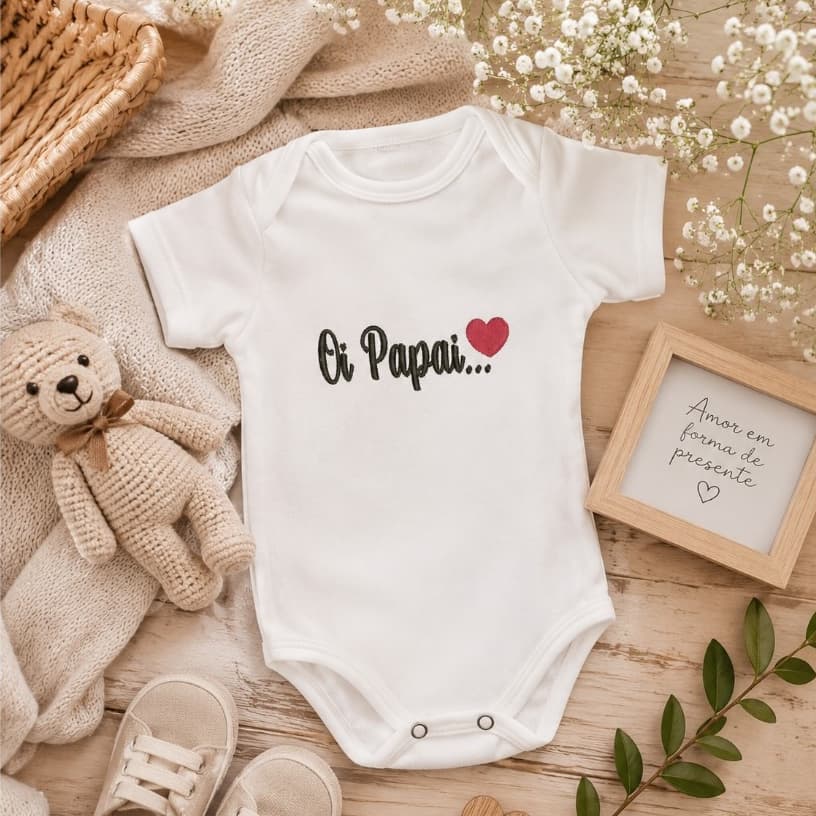 Body Personalizado Bebê Oi Papai Bordado | Roupa Revelação de Gravidez Menino ou Menina | Chá Revelação