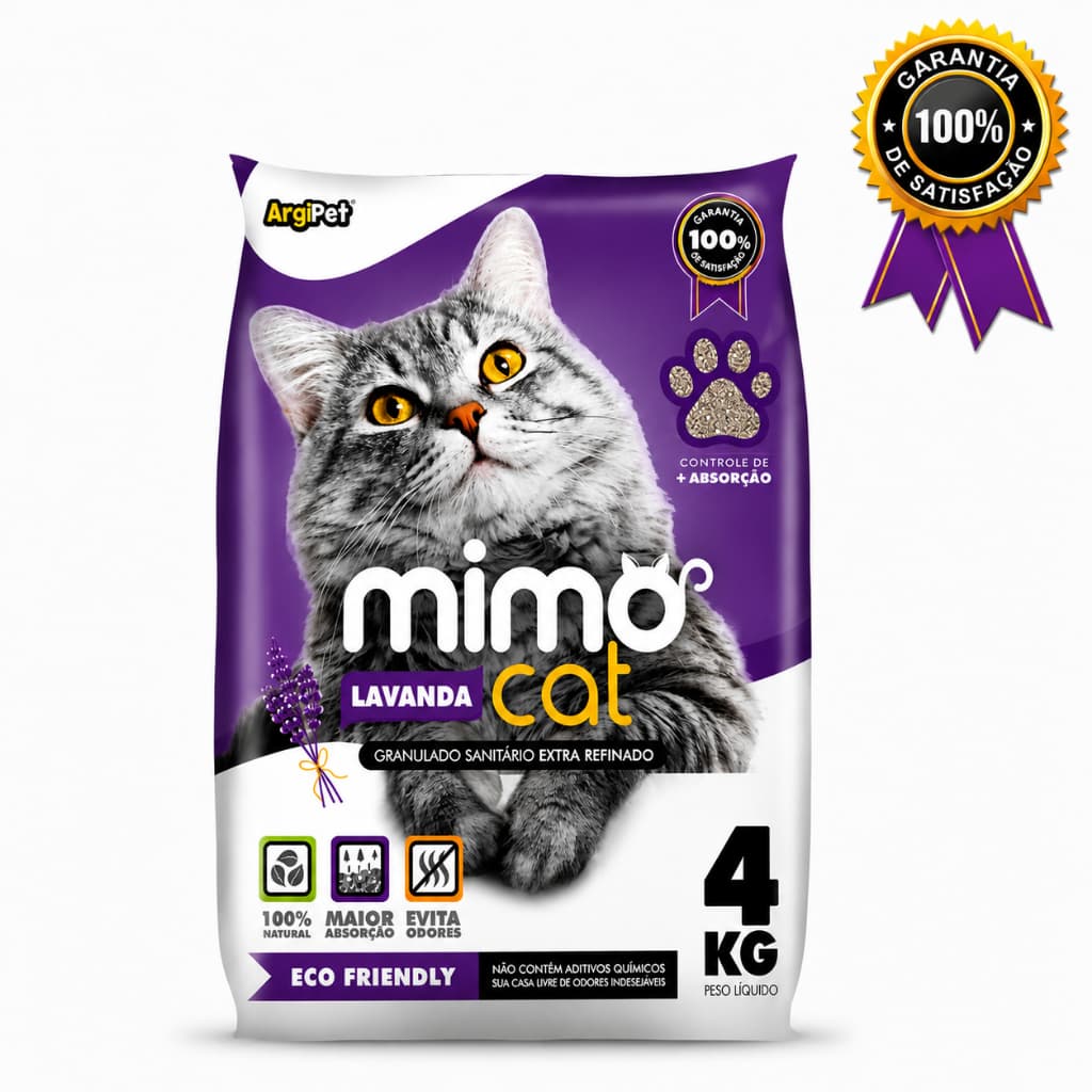 Areias de Gatos Sanitária Higiênica  4KG Alta Absorção  Anti-Odores Biodegradável Mimocat de Lavanda