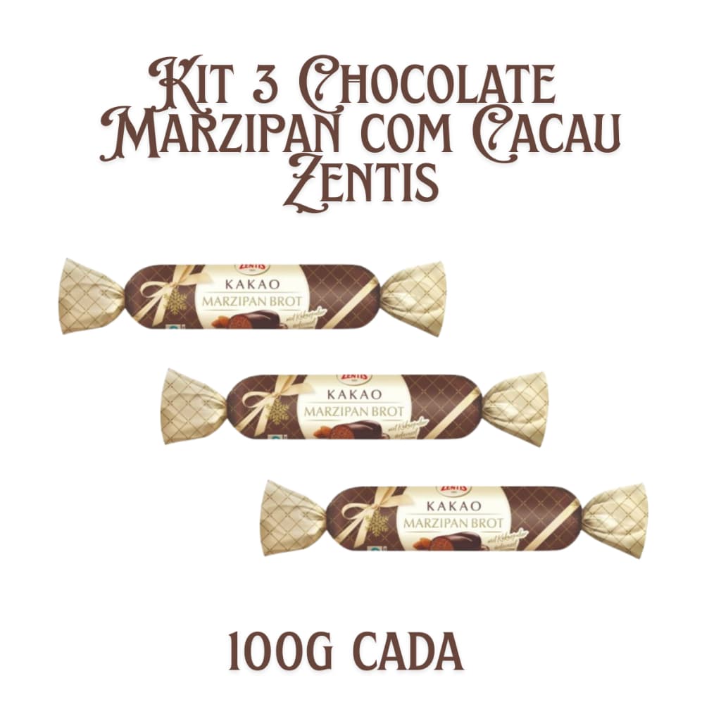 KIT 3 Chocolates Baguete Marzipan com Cacau e Chocolate Puro Zentis 100g