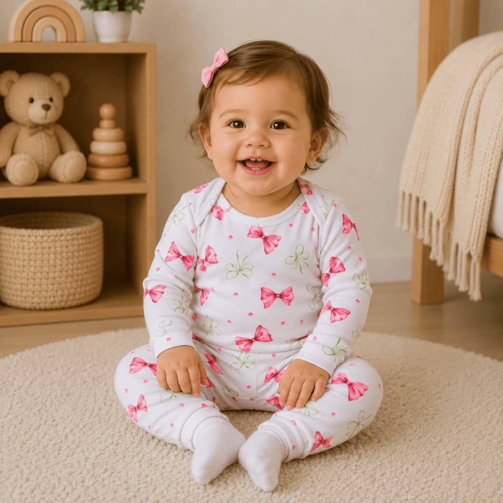 Conjunto Térmico Menina Bebê Infantil Pagão Longo Laços Quentinho Inverno