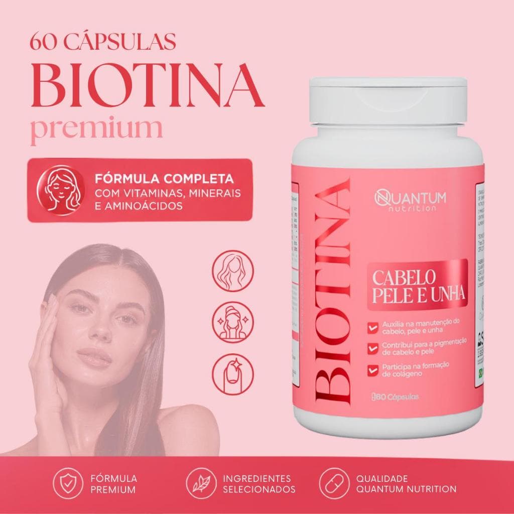 Frascos Biotina Vitamina B7 + B1 B5 B9 - Suplmento Capilar Unhas Pele -Quantum