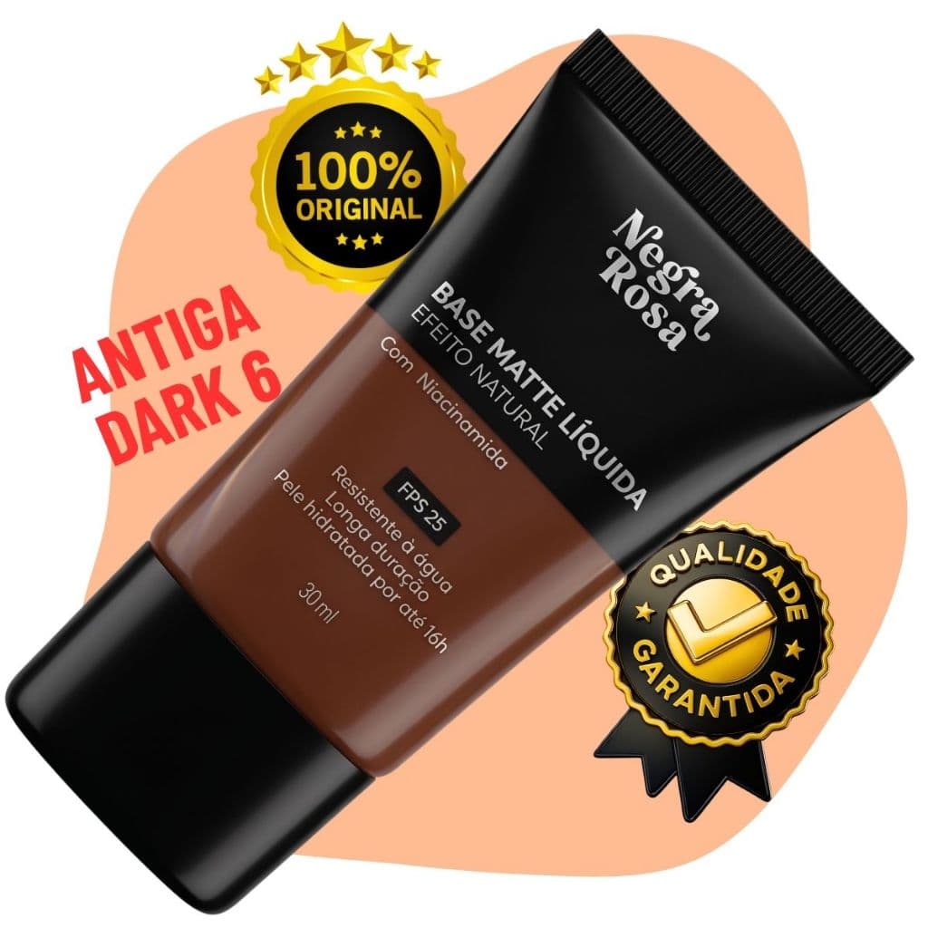 Base Liquida Dark 6 Pele Negra Rosa Fps 25 Maquiagem 30ml