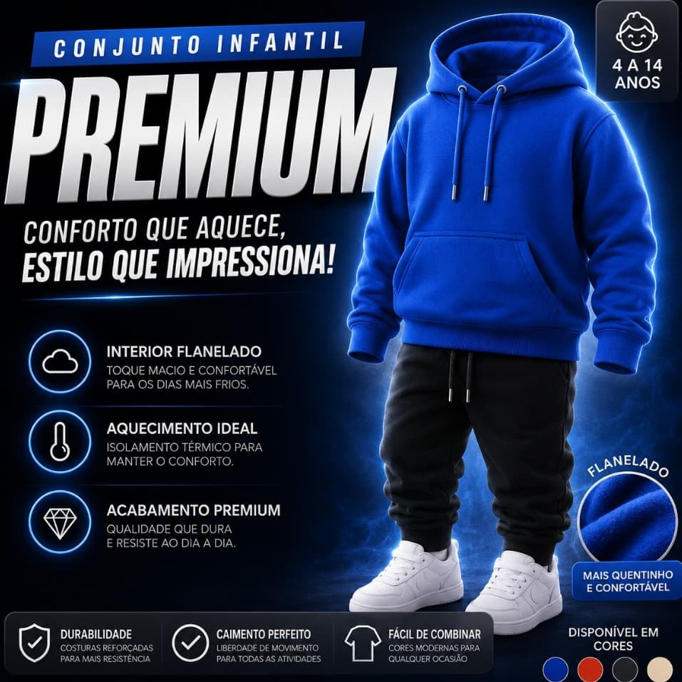 Conjunto Moletom Infantil PREMIUM Flanelado Moletom e Calça Liso Unissex Quentinho Confortável