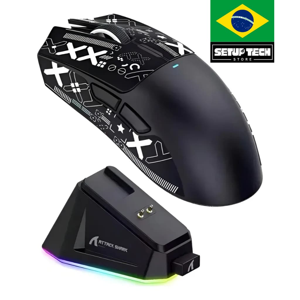 Attack Shark X11 Mouse Gamer Sem Fio, Tri-Mode, 22000DPI, RGB, Com Dock Magnético, Bluetooth, 2.4GHz