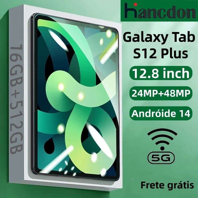 【Teclado +mouse grátis】Hancdon Galaxy Tablet S12 Plus 16GB+512GB com Android15 Bateria 10000mAh Câmera Dupla 24MP + 48MP