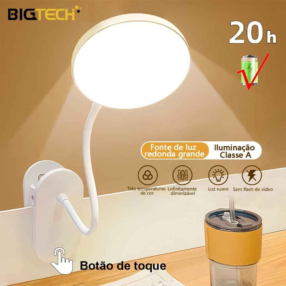 Luminária De Mesa Recarregável Portátil Leitura LED Lâmpada Cabeceira Removível Emergência Sem Fio