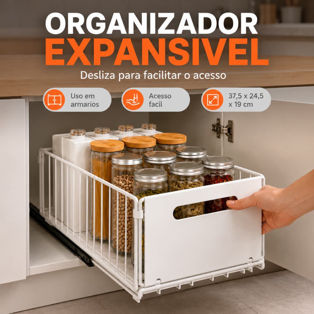 Organizador de Cozinha Deslizante Multiuso Grande Para Armário E Bancada