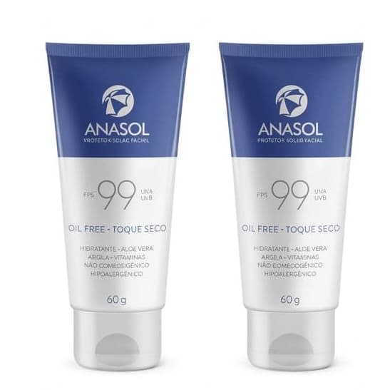 Kit 2 Protetor Solar Anasol Facial 60g FPS99 Toque Seco Alta Proteção Oil Free