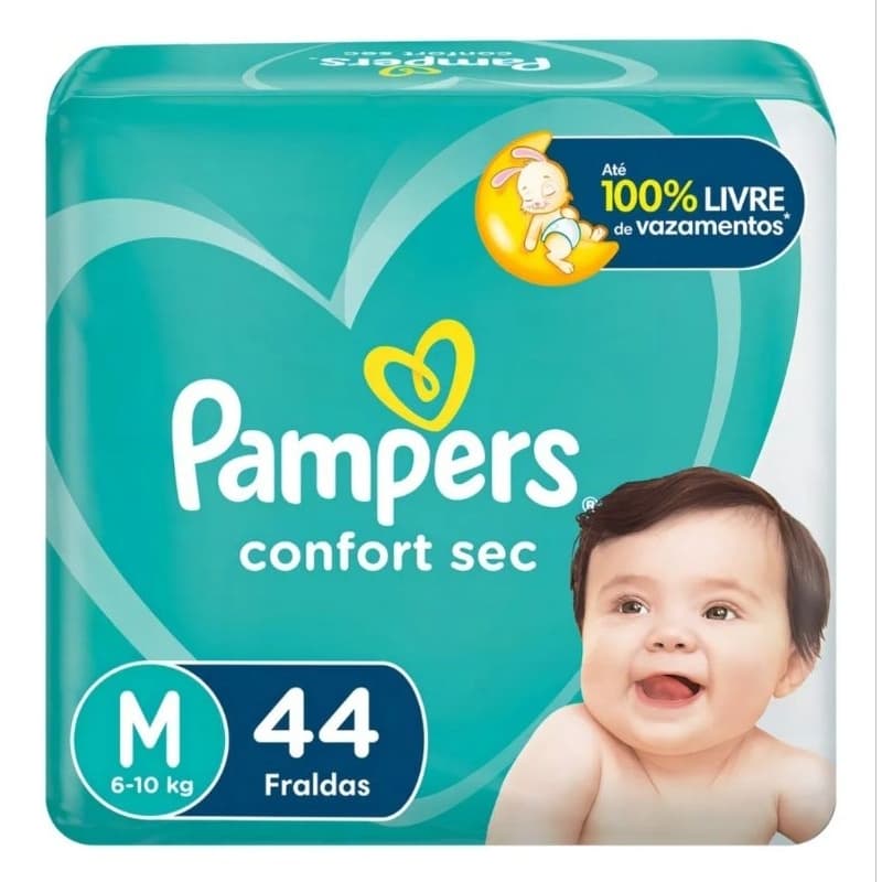 Fralda Pampers Confort Sec Tamanho M 44 Unidades 6 a 10kg Original Alta Absorção