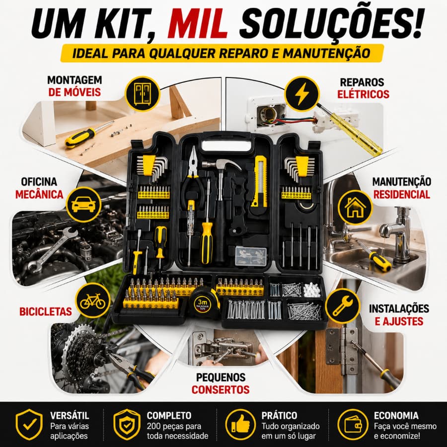 Jogo de Ferramentas Startool™ 200 Peças com Maleta Organizada | Kit Completo em Aço Carbono