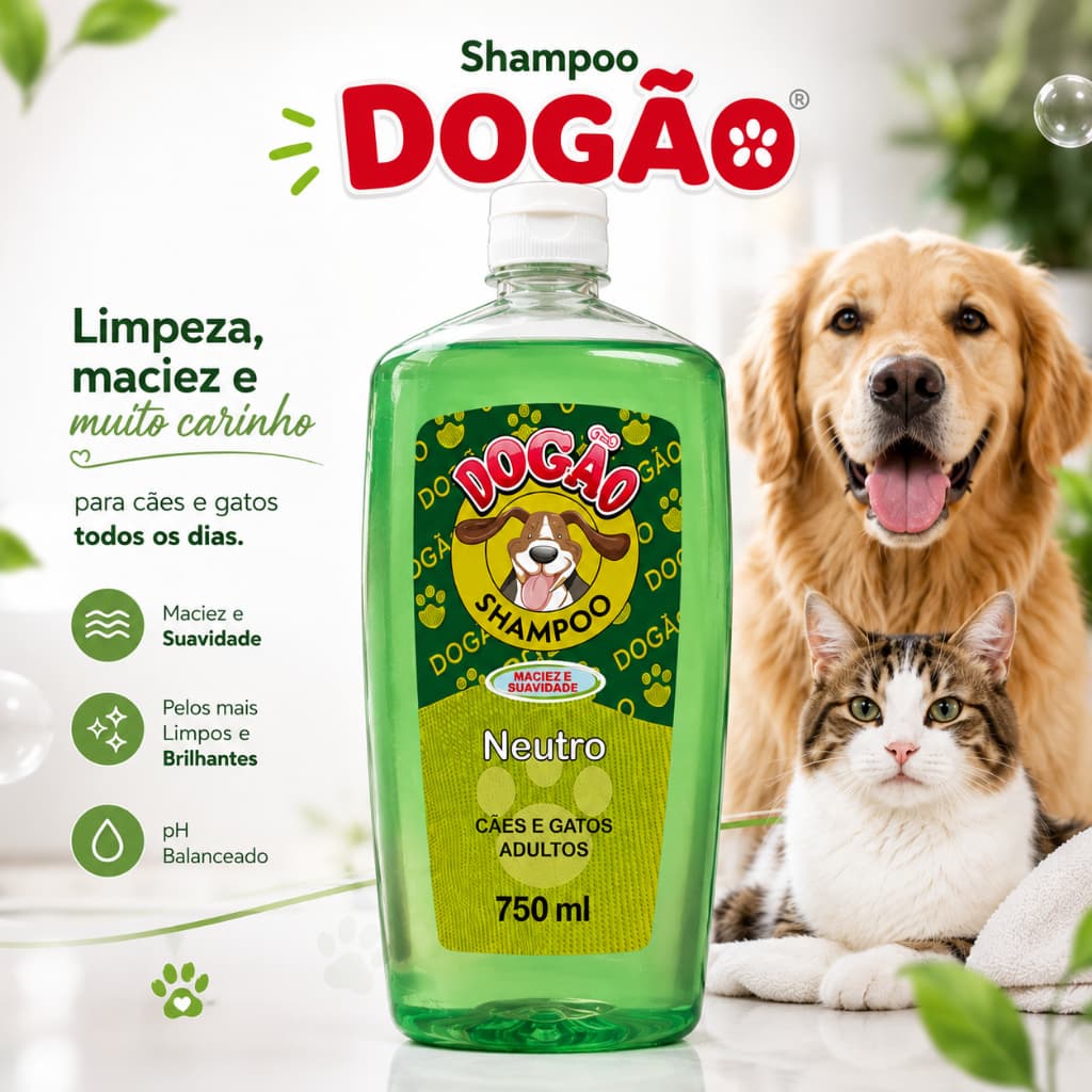Shampoo Pet Dogão Neutro 750ml Limpeza e Maciez para Cães e Gatos