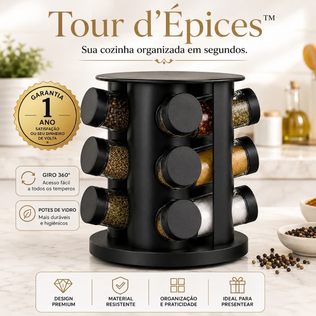 Porta Condimentos Temperos Giratório 9 Potes De Vidro