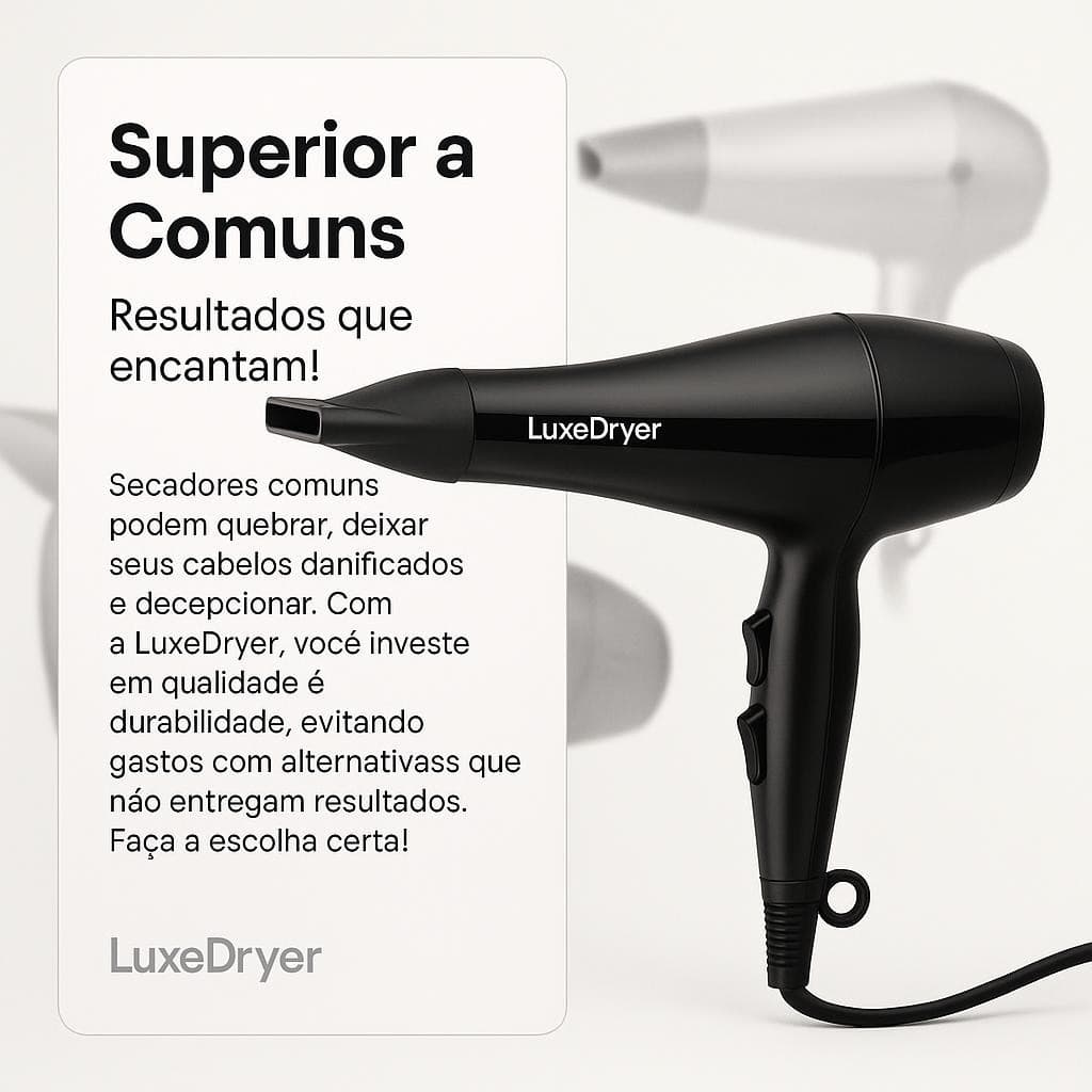 Secador Cabelo Profissional 1800W Potente Rapido Design Moderno Preto 127V