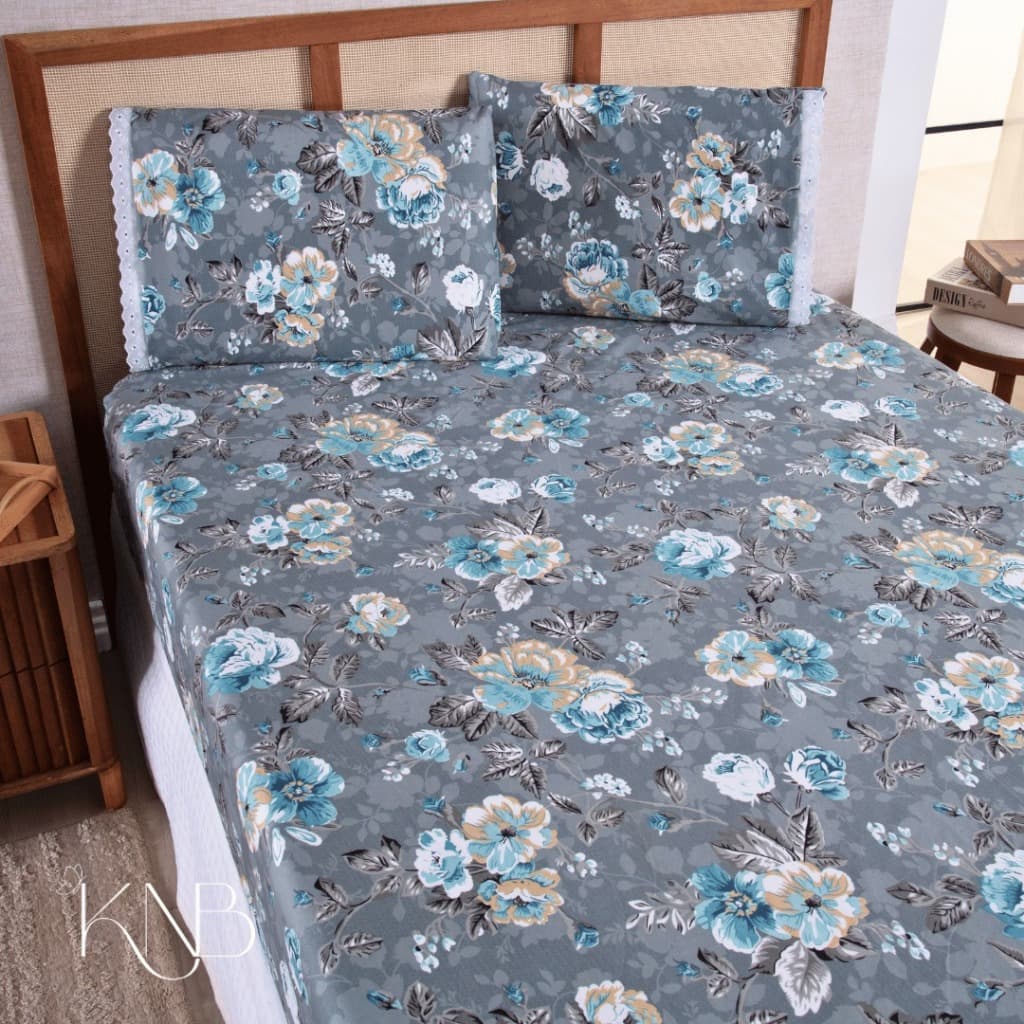 Jogo de Cama Casal 3 Peças Lençol Casal Estampado Floral