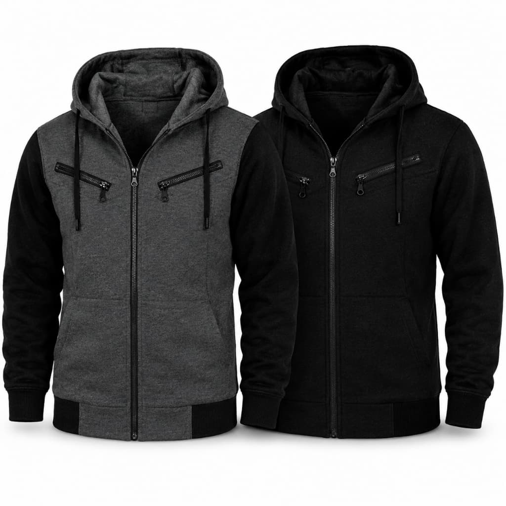 Kit 02 Jaquetas Casaco de Moletom Ziper Blusa de Frio Masculina com Capuz