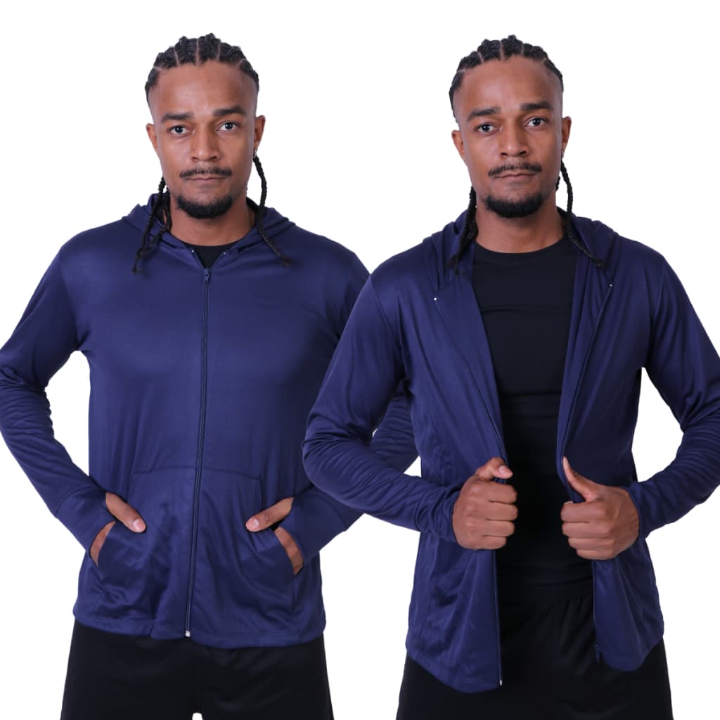 Jaqueta ACADEMIA DRY FIT masculina, capuz e bolso. Proteção UV. Treino e corrida