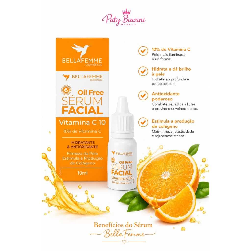 Sèrum facial vitamina C 10%  hidratante antioxidante produção colágeno firmeza da pele