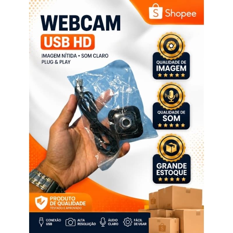 Webcam Full HD 1080p com Microfone Embutido - Widescreen USB, Ideal para Videoconferências