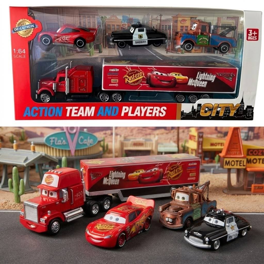 Miniatura Carrinho Relâmpago McQueen Ou Carreta com Fricção – De Ferro e Pintura Realista!