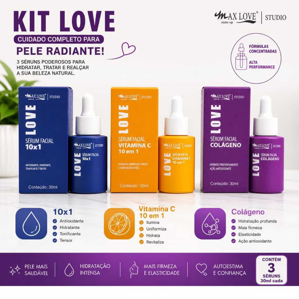 Sérum de Tratamento Facial Max Love – Sérum facial Vitamina C + Colágeno + 10x1