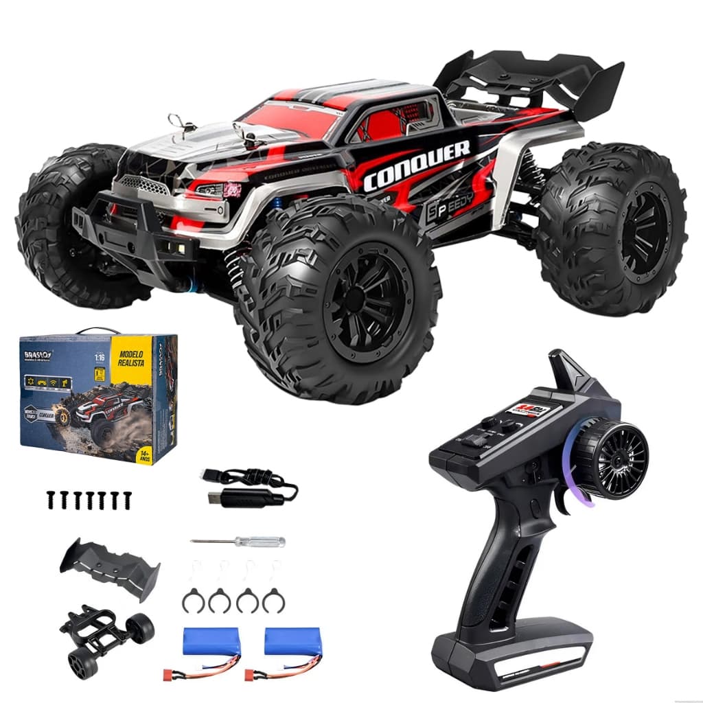 Carrinho Controle Remoto 50km/h 4X4 2 Bateria 1:16 Alta velocidade e manobrabilidade perfeita