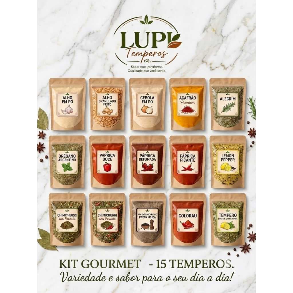 Kit Temperos GOURMET LuPi 50g - 15 Temperos para profissionalizar a sua cozinha!