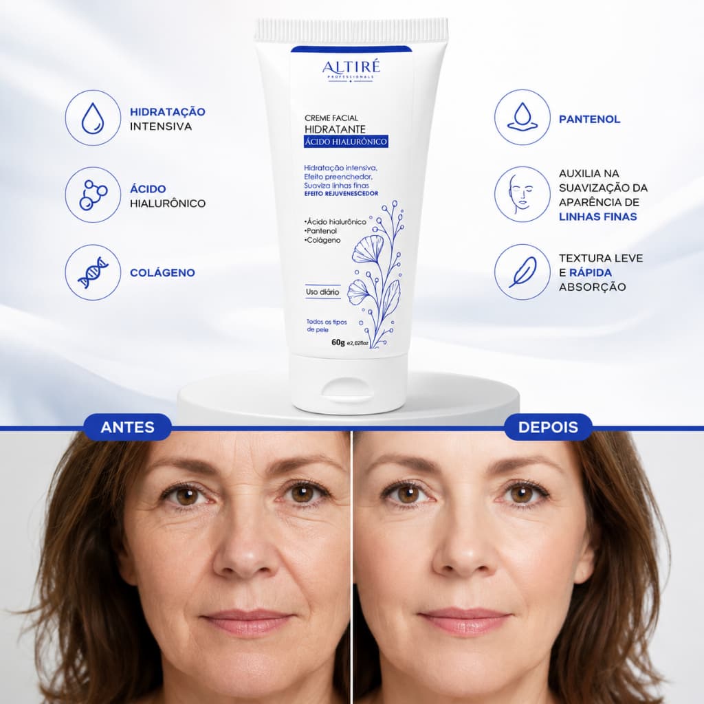 Ácido Hialurônico Creme Facial Altiré 60g Hidratante Anti-idade Colágeno Pantenol Original