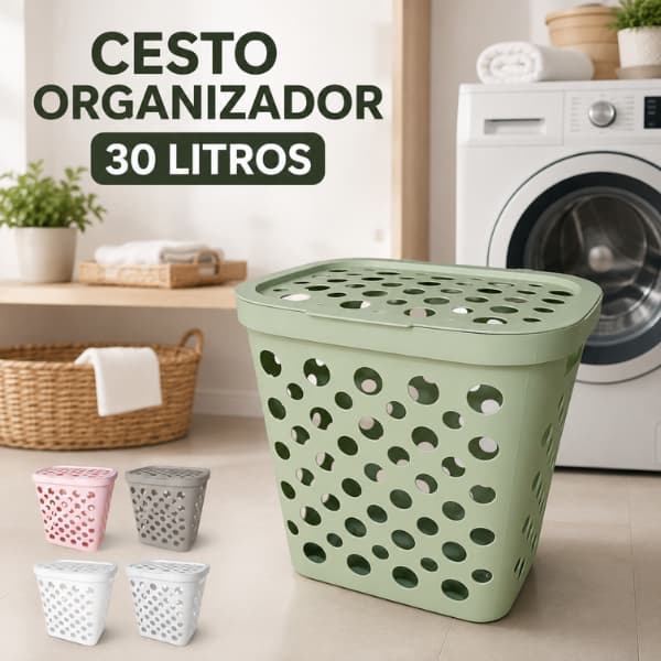 Cesto Organizador 30 Litros Multiuso com Tampa Organizador para Lavanderia, Banheiro e Quarto