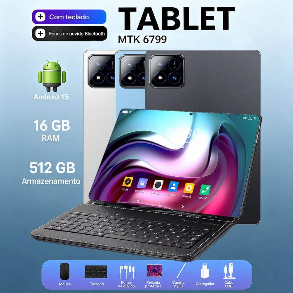 Tablet ZEENO Pad7 Pro Combo com Teclado e Mouse -11,6" 16GB+512GB Android 15 8800mAh Ideal para Estudos e Jogos