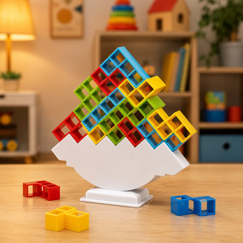 Jogo Tetris Torre do Equilíbrio com Blocos Coloridos Brinquedo Educativo Infantil Desafio Caiu Perdeu