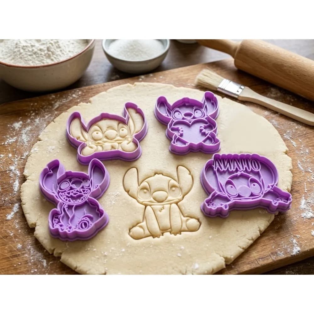 Kit com 5 Cortadores Stitch | Biscoitos | Cookies | Pasta Americana | Massinha de Modelar