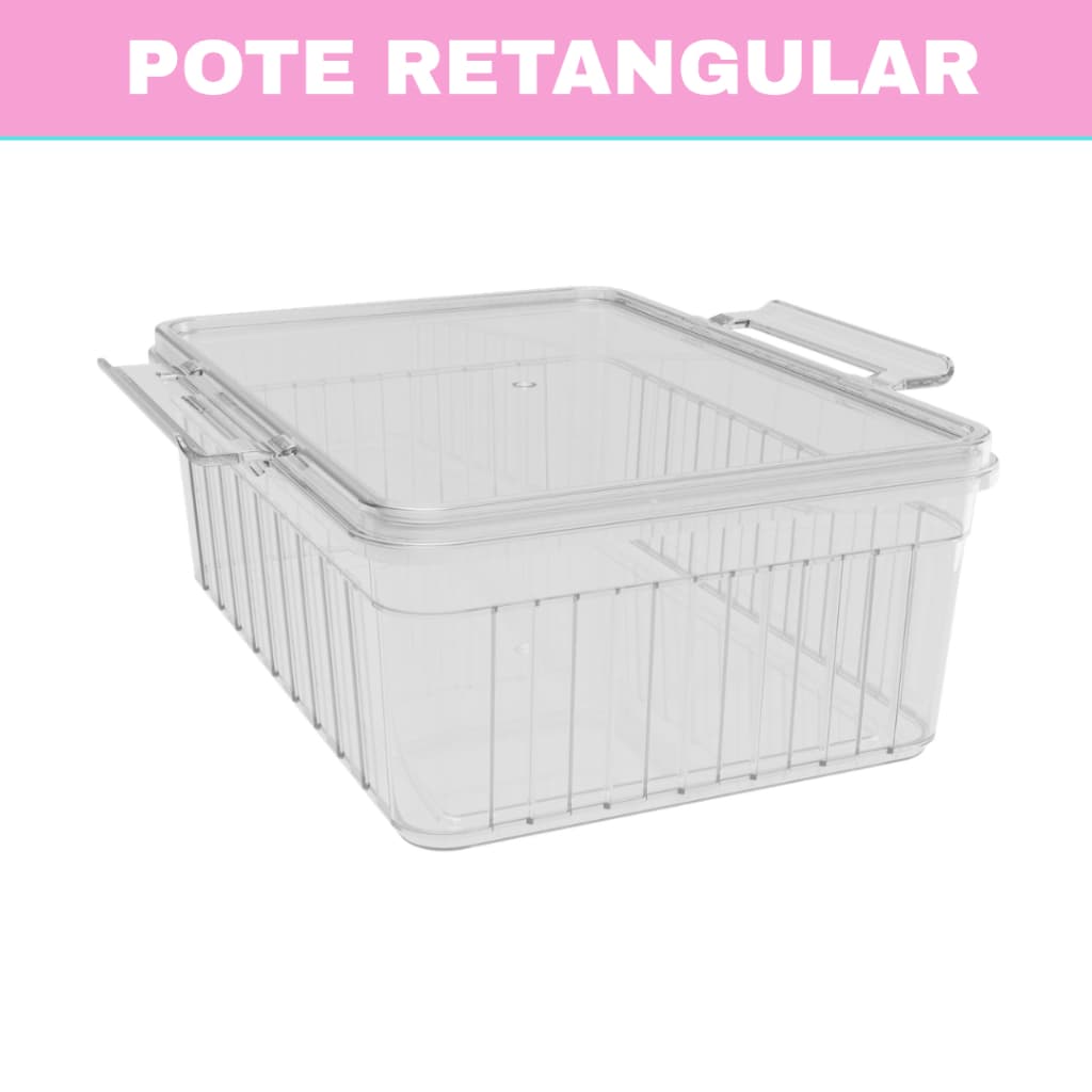 Pote Multiuso Retangular Tampa Alça Organizador Geladeira Cozinha