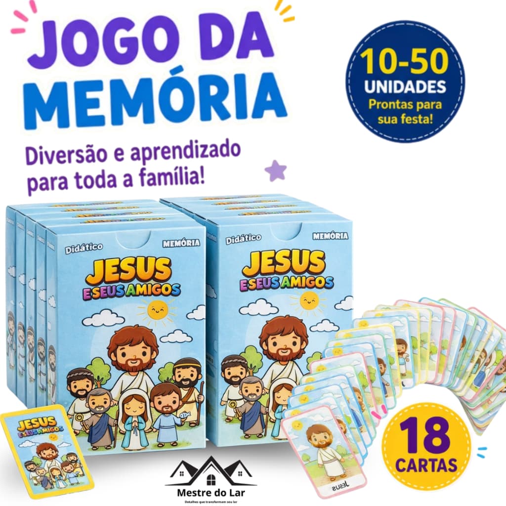 kit 10-50 Jogo da Memoria JESUS E SEUS AMIGOS Brinquedo Infantil Prenda Educativo Didático Bíblico