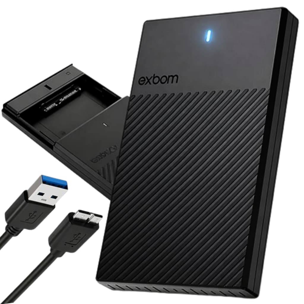 Case Externo USB 3.0 Exbom Gaveta HD SATA 2.5 Notebook Slim 5 Gbps - Transforme HD/SSD em HD Externo