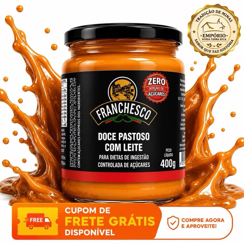 Doce de Leite Zero Açúcar Diet Franchesco 400g Cremoso Sem Adição de Açúcares Café da Manhã Saudável