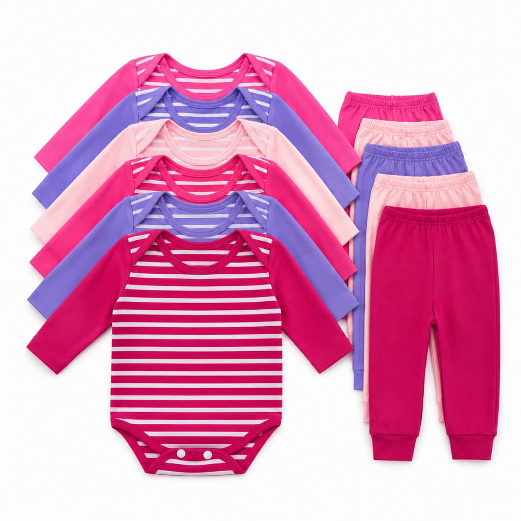 Kit 4 Peças Body Manga Longa + Calça Mijão Bebê Menina Algodão Enxoval Recém Nascido Maternidade Presente 0 a 4 Meses