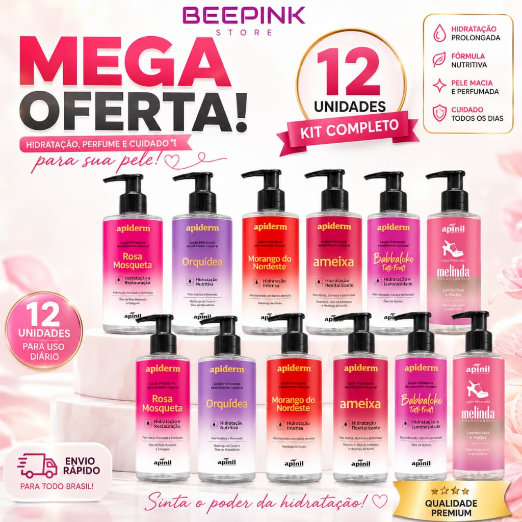 KIT 12 UNID LOÇÃO HIDRATANTE CORPORAL180g APIDERM APINIL