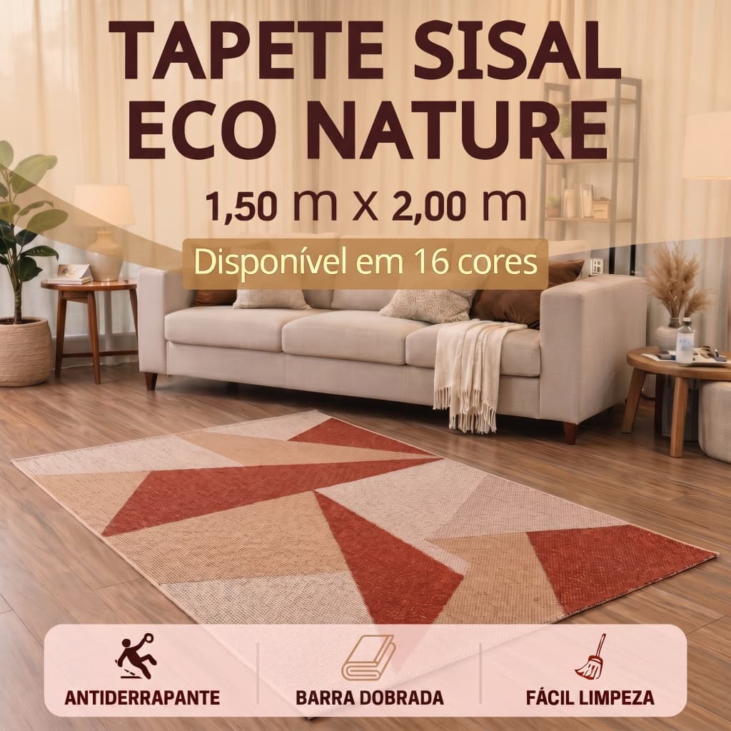 Tapete Sala Sisal 150x200 cm J. Serrano Eco Nature Riviere Slim Antiderrapante Quarto Rústico