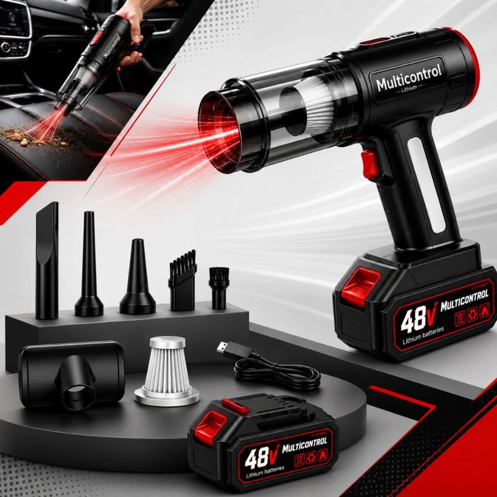Aspirador De Pó Soprador Portatil 48v Bateria 3000mah Automotivo Turbo Sem Fio Para Casa e Carro