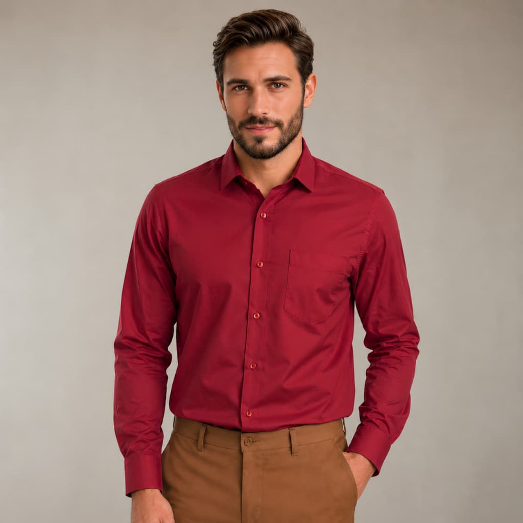 Camisa Social Masculina Manga Longa Com Bolso Forma Tradicional Tecido Misto Slim Fit Casual Formal Trabalho Uniforme