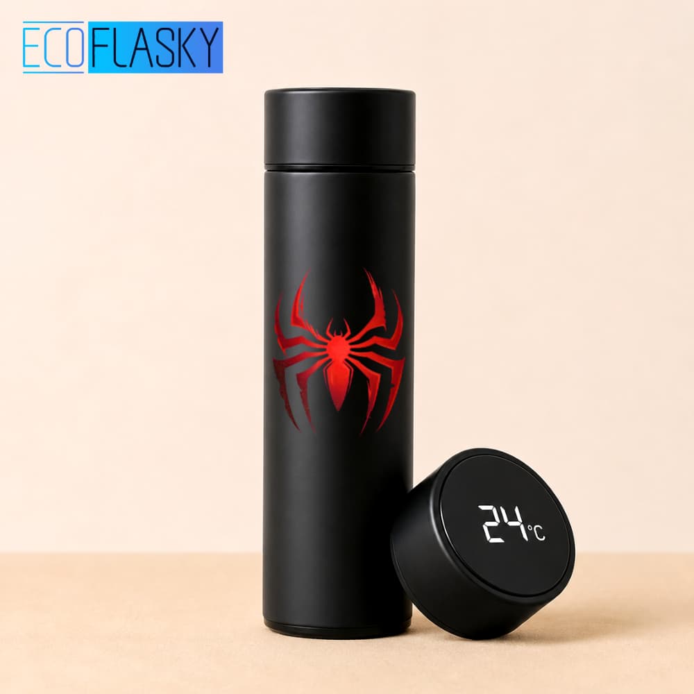 Garrafa Térmica de Água Aço Inoxidável Homem-Aranha Estampada Termometro LED Digital Herói 500ml
