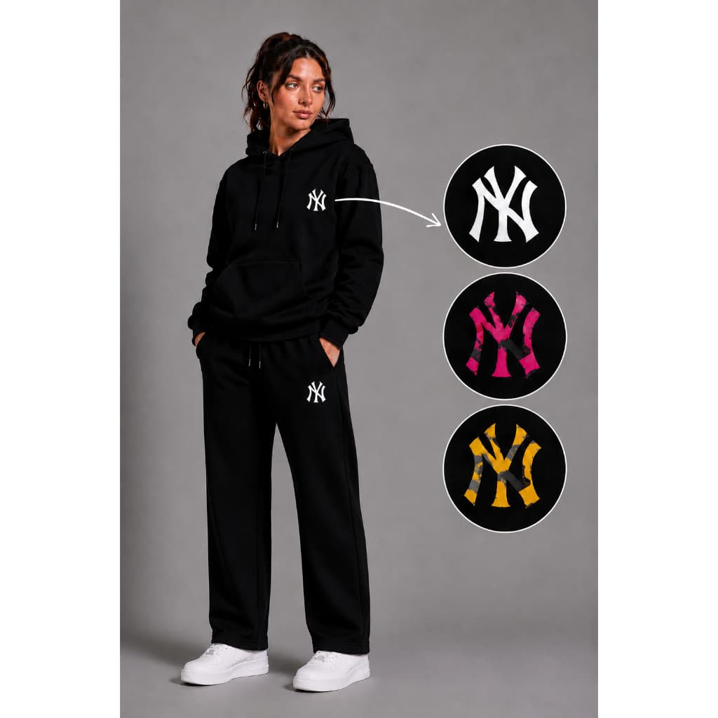 Conjunto Kit Moletom Preto Blusa de Frio  + Calça Moletom Lisa Reta Feminina New York Preto