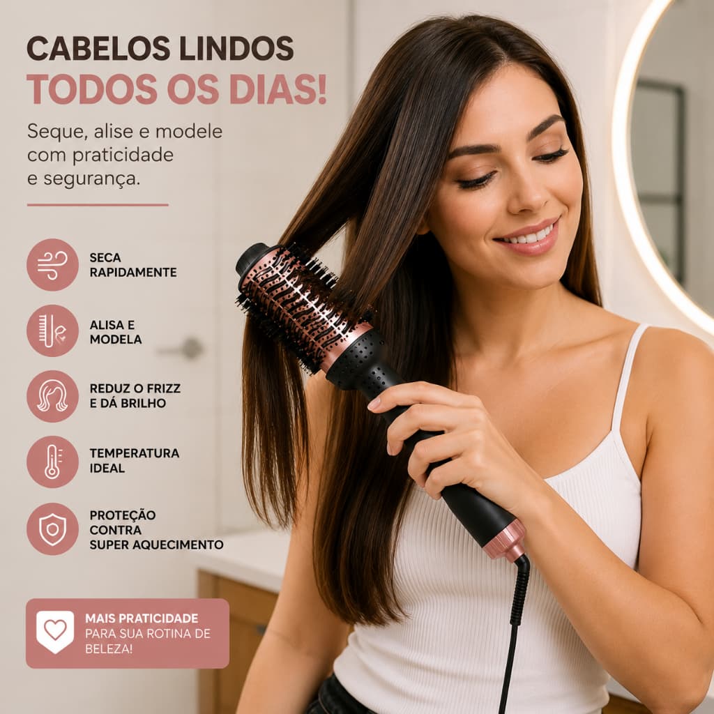 Escova Secadora Cabelo Profissional Bivolt 1300w Modeladora Alisadora Volume Secagem Rápida