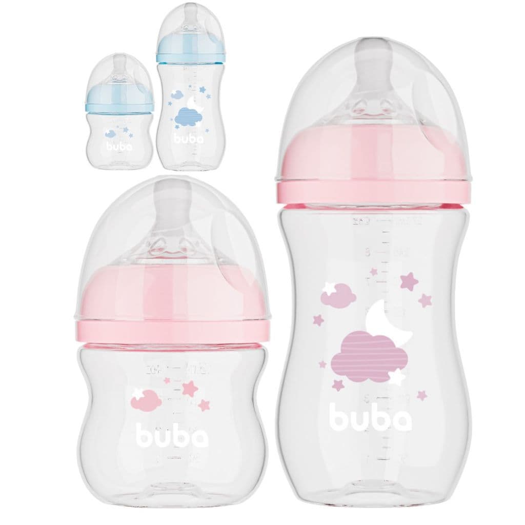 Kit 2 Mamadeira Buba 120ml e 270 ml Anticólica Pequena Recém Nascido e 2 meses Bebê Menino e Menina